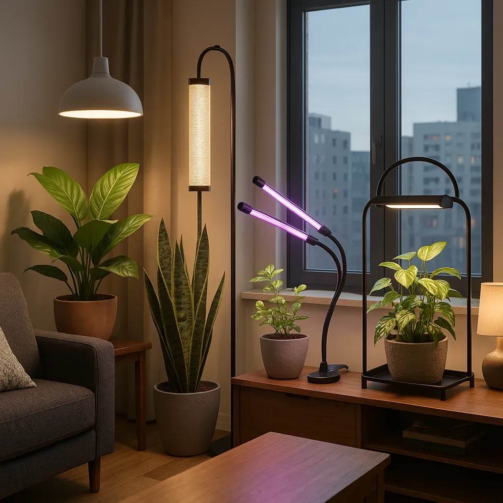 Comparison of different types of grow lights in an apartment setting